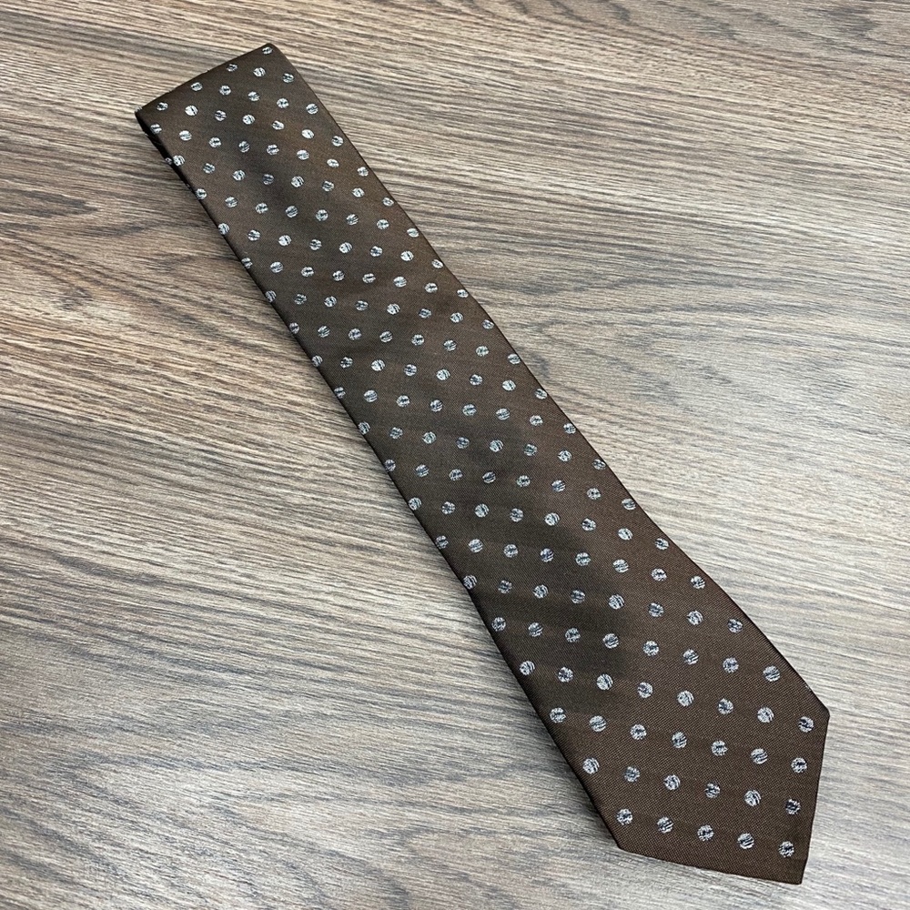 Dion Signature NWT Brown Polka Dot Silk Tie